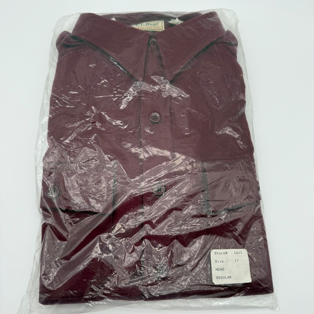 Vintage LL Bean Chamois Cloth Shirt Men's 17 Regular Burgundy USA NOS Style 1611